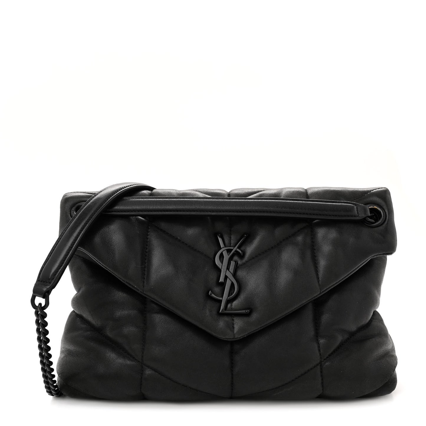 Lambskin Quilted Monogram Monochrome Small Loulou Puffer Chain Satchel Black