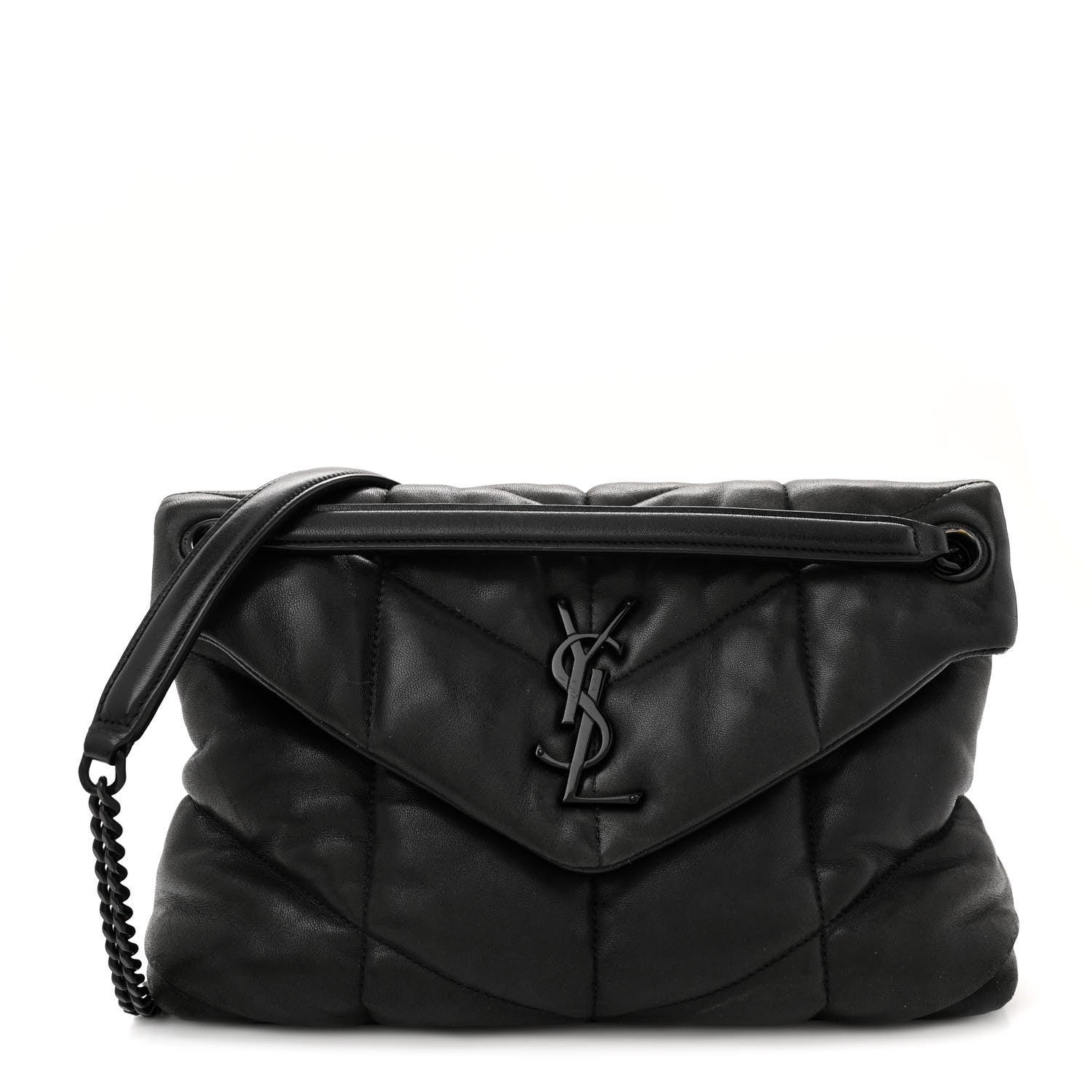 Saint Laurent Lambskin Quilted Monogram Monochrome Small Loulou Puffer Chain Satchel Black 1 of 10
