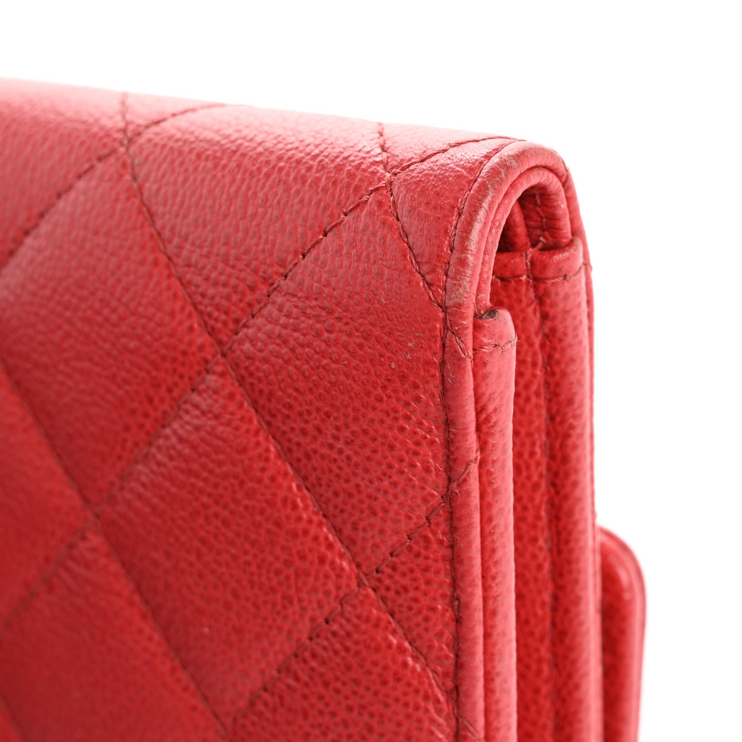 Grained Calfskin Quilted CC Box Flap Wallet Red