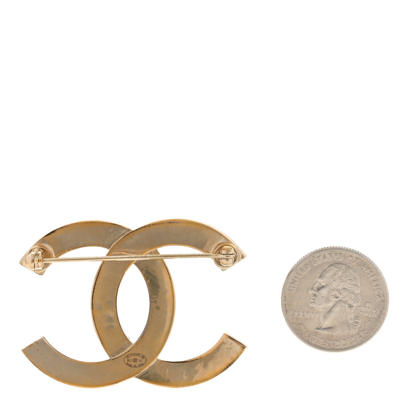 Baguette Crystal Quilted CC Brooch Gold
