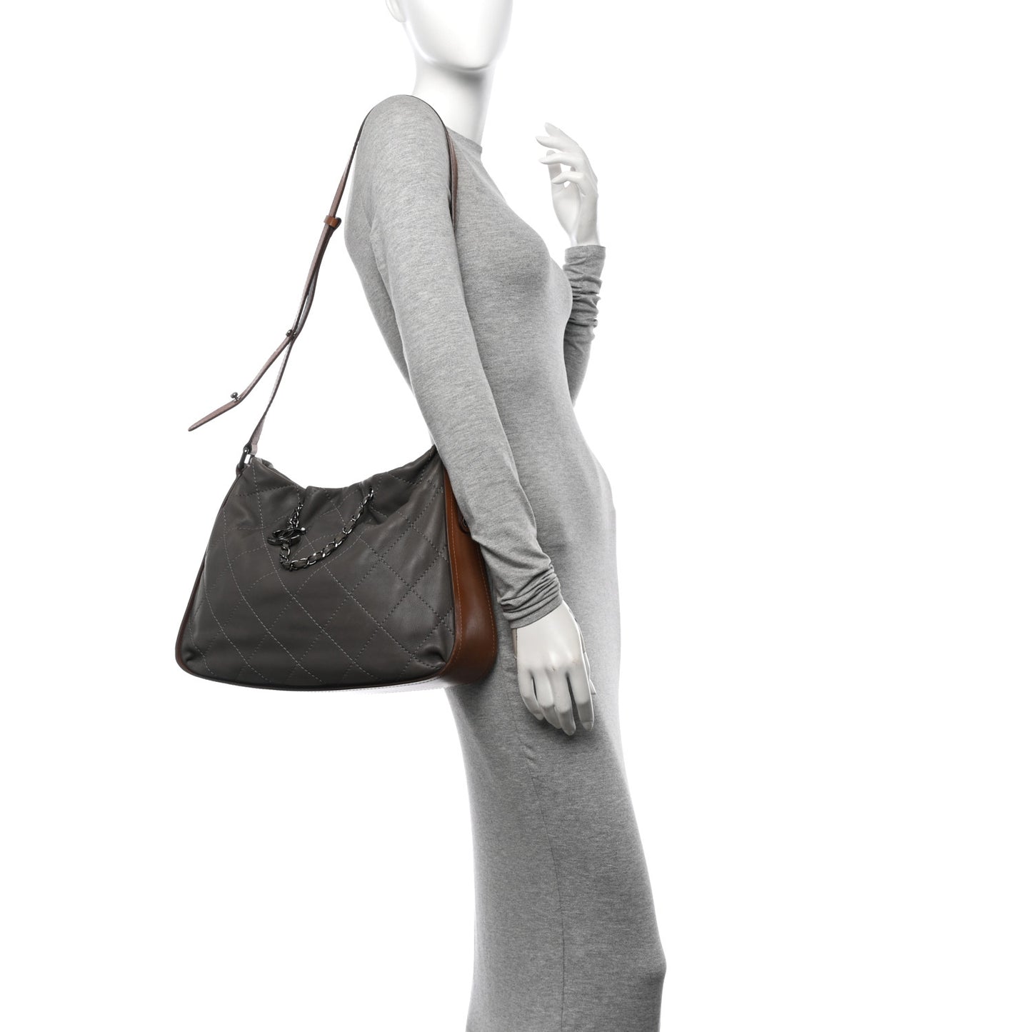 Calfskin Country Chic Stitched Hobo Grey
