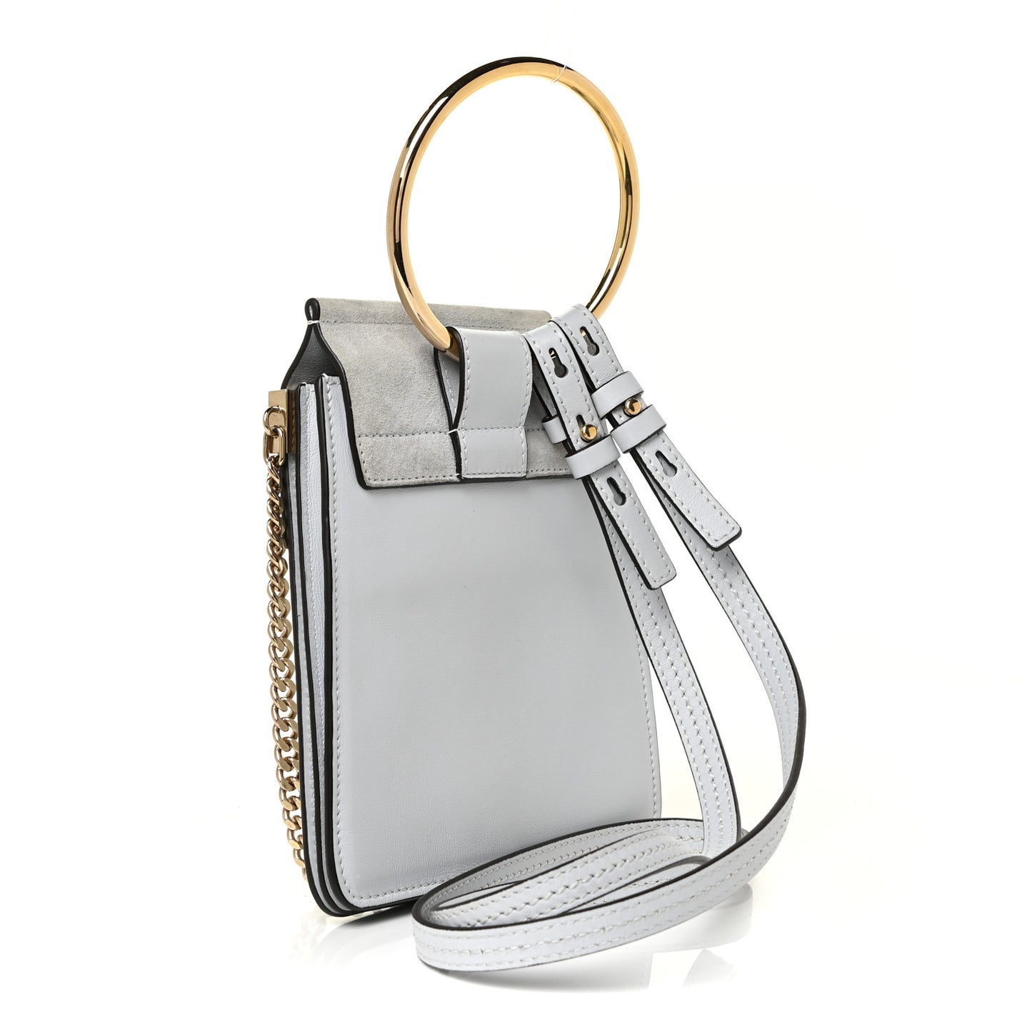 Suede Calfskin Mini Faye Bracelet Bag Airy Grey