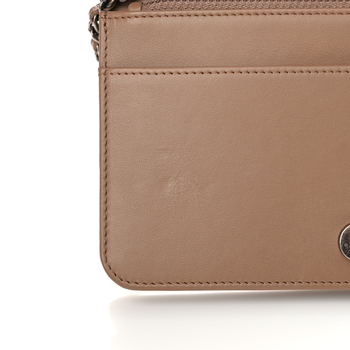 Caviar Chevron Quilted Boy Wallet On Chain WOC Dark Beige