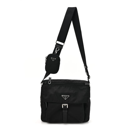Prada Re-Nylon Vela Saffiano Pocket Single Buckle Messenger Shoulder Bag Black 1 of 9