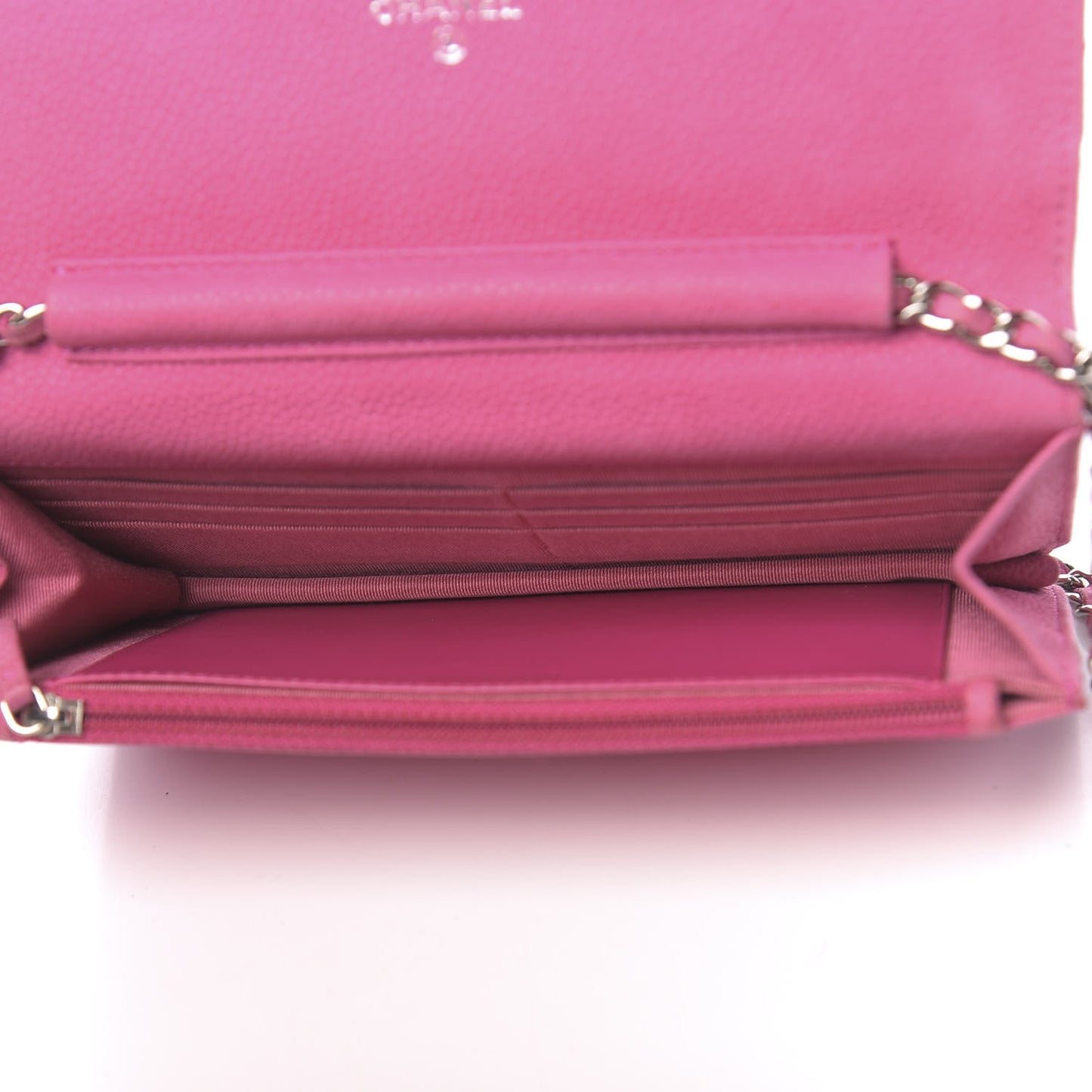 Iridescent Caviar Quilted Wallet on Chain WOC Pink