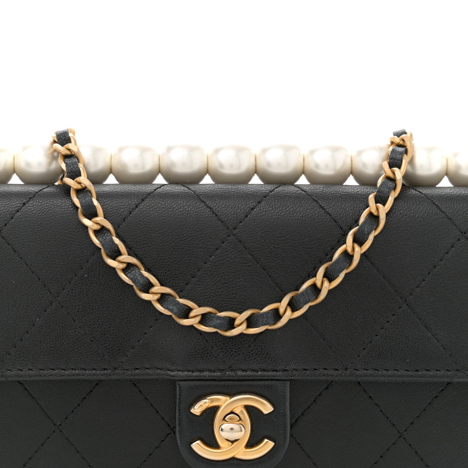 Chanel Goatskin Quilted Chic Pearls Clutch With Chain Black 8 of 10