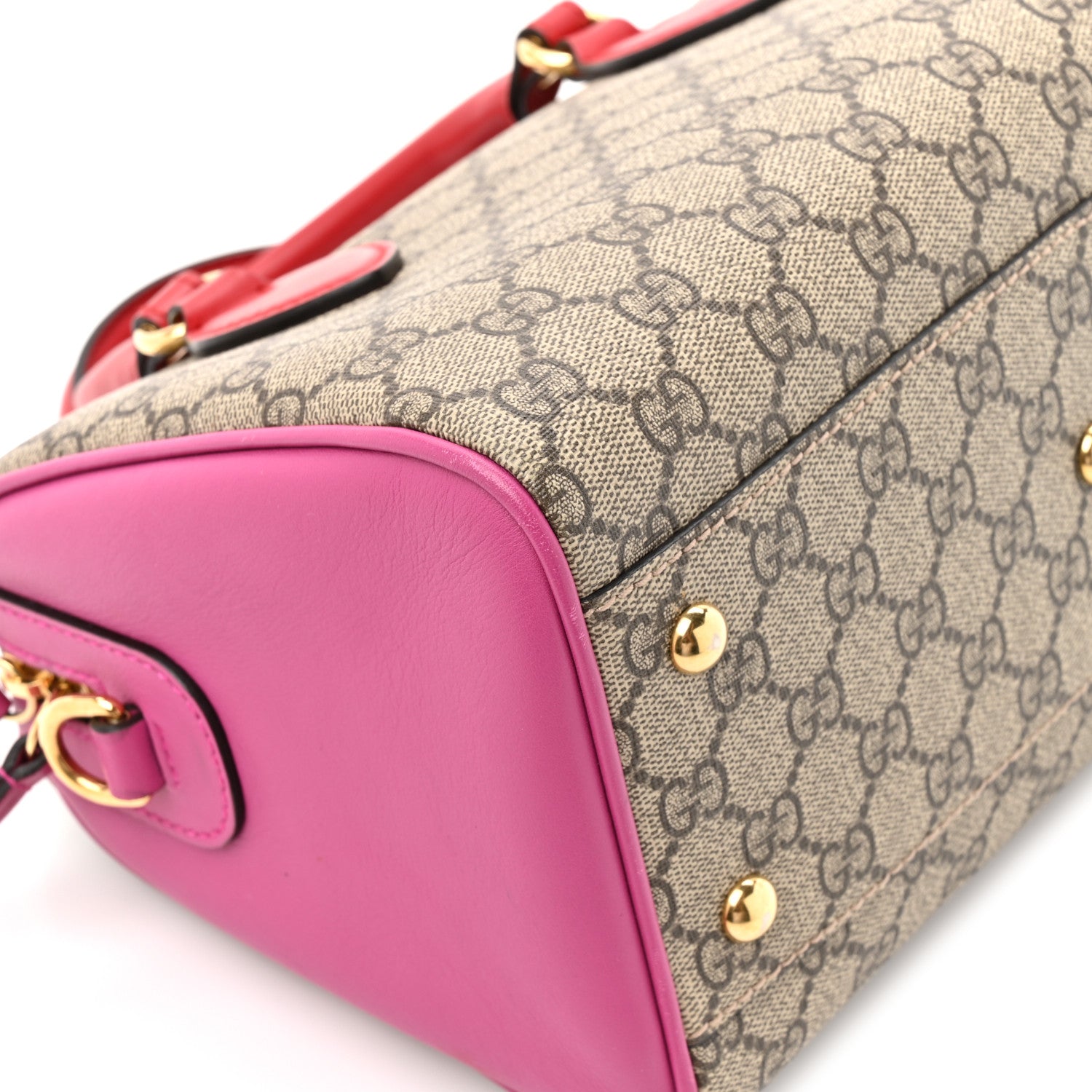 Gucci GG Supreme Monogram Moon Calfskin Small Boston Beige Ebony Hibiscus Red New Rosette 10 of 12