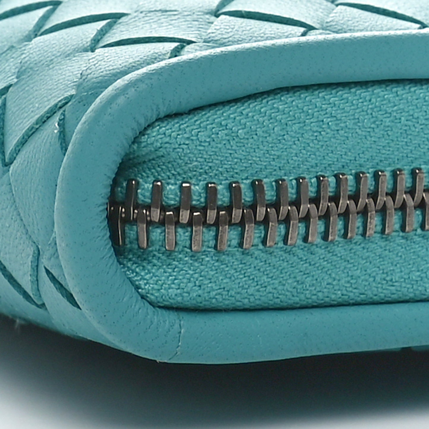 Nappa Intrecciato Zip Around Wallet Aqua