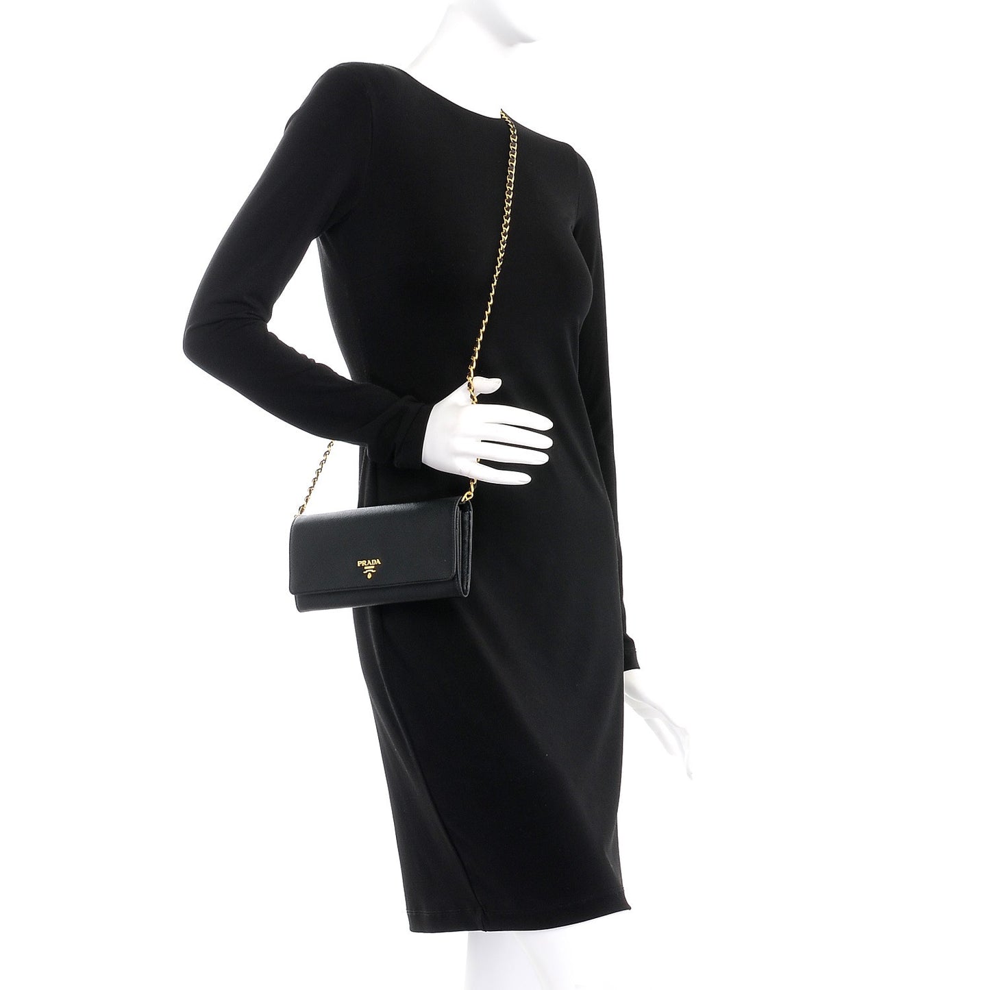 Saffiano Metal Oro Chain Wallet Nero Black