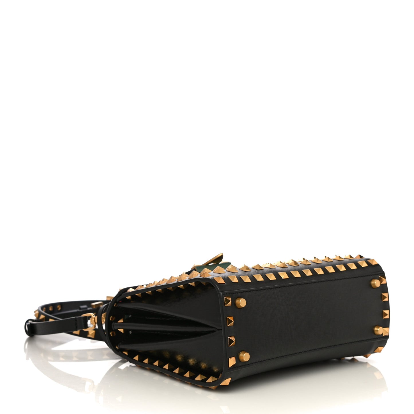 Grainy Calfskin Small Rockstud Allover Alcove Top-Handle Flap Bag Black