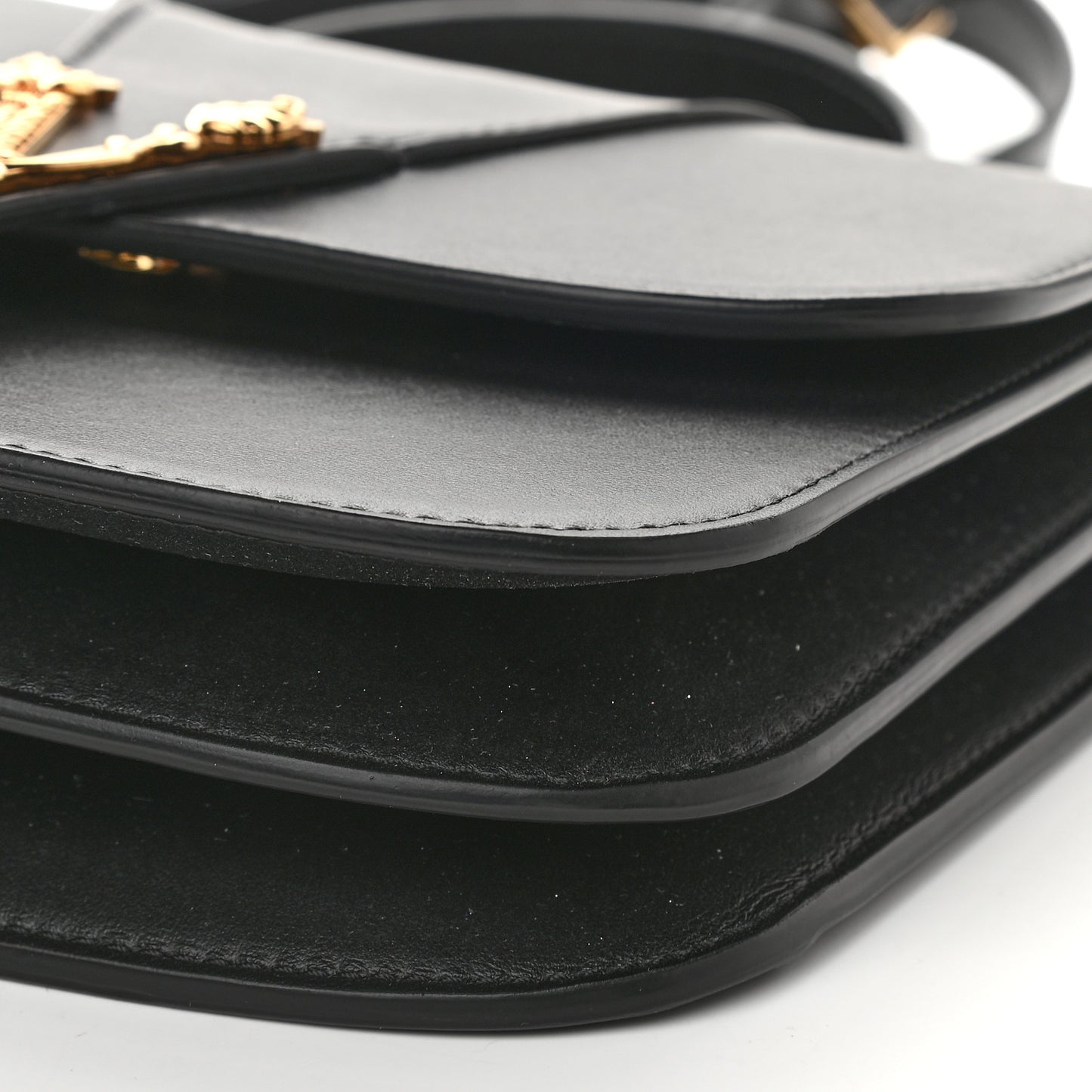Vitello Barocco Virtus Small Top Handle Shoulder Bag Black