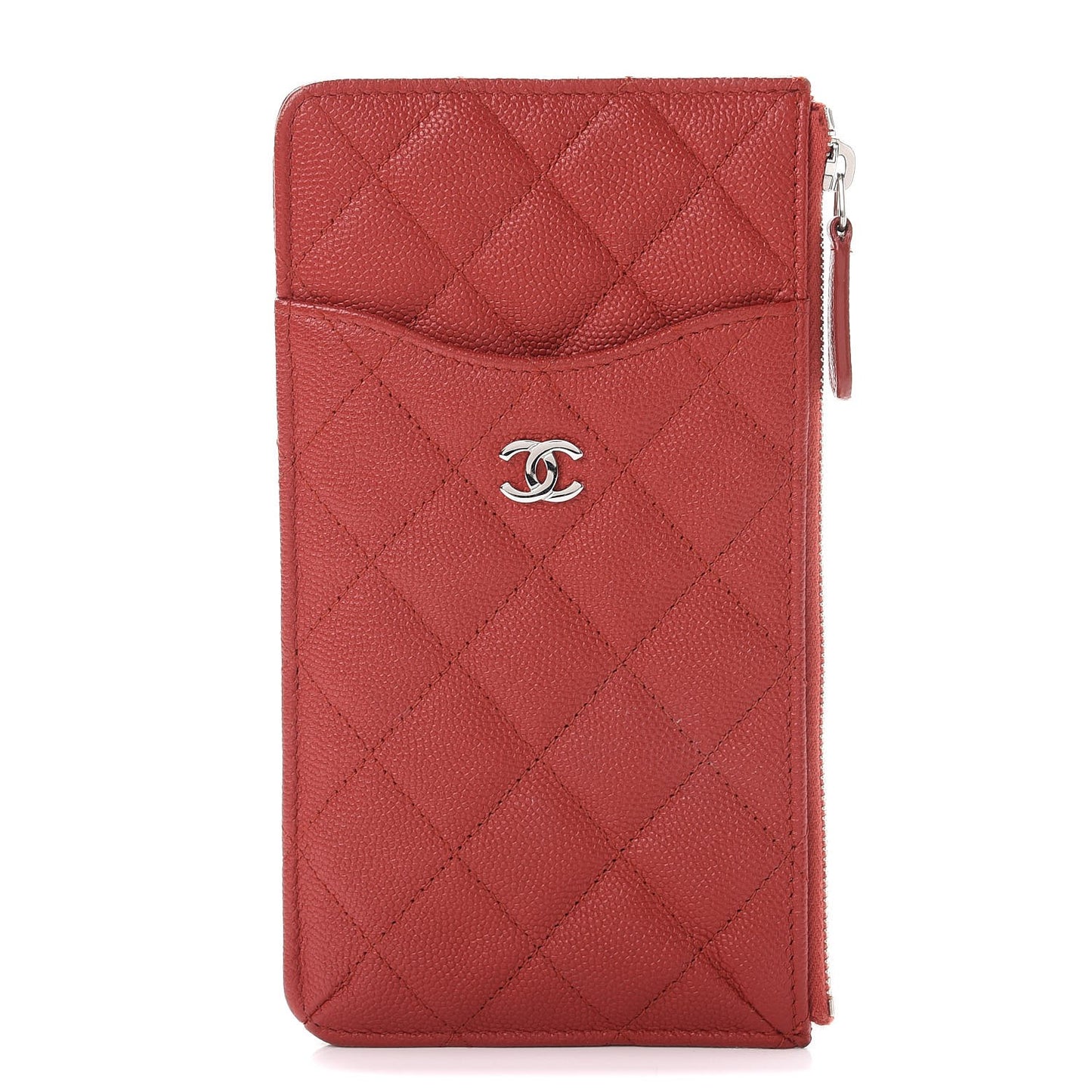Caviar Quilted Flat Wallet Pouch Red