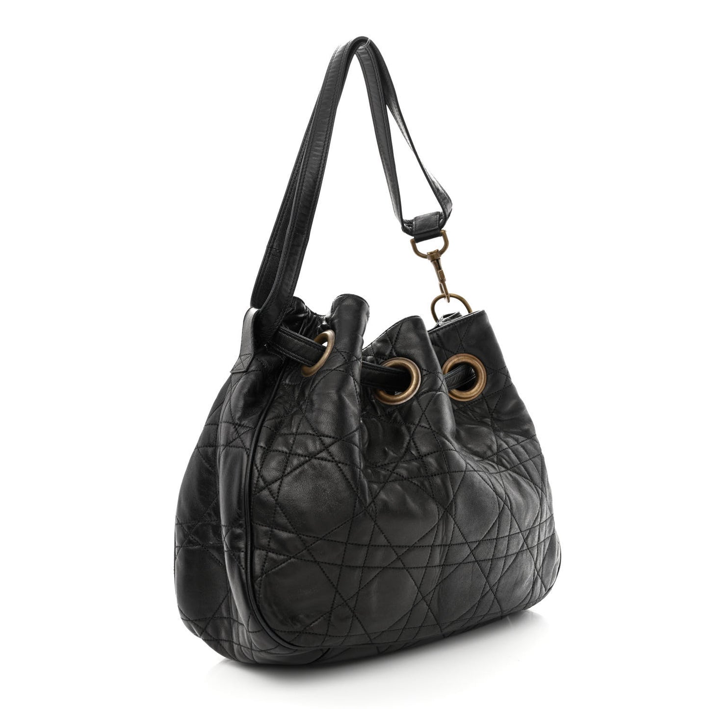 Lambskin Cannage Drawstring Bag Black