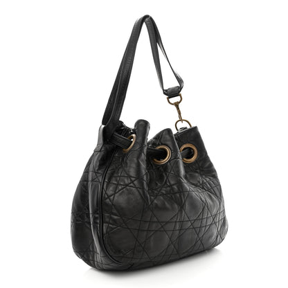 Christian Dior Lambskin Cannage Drawstring Bag Black 3 of 11