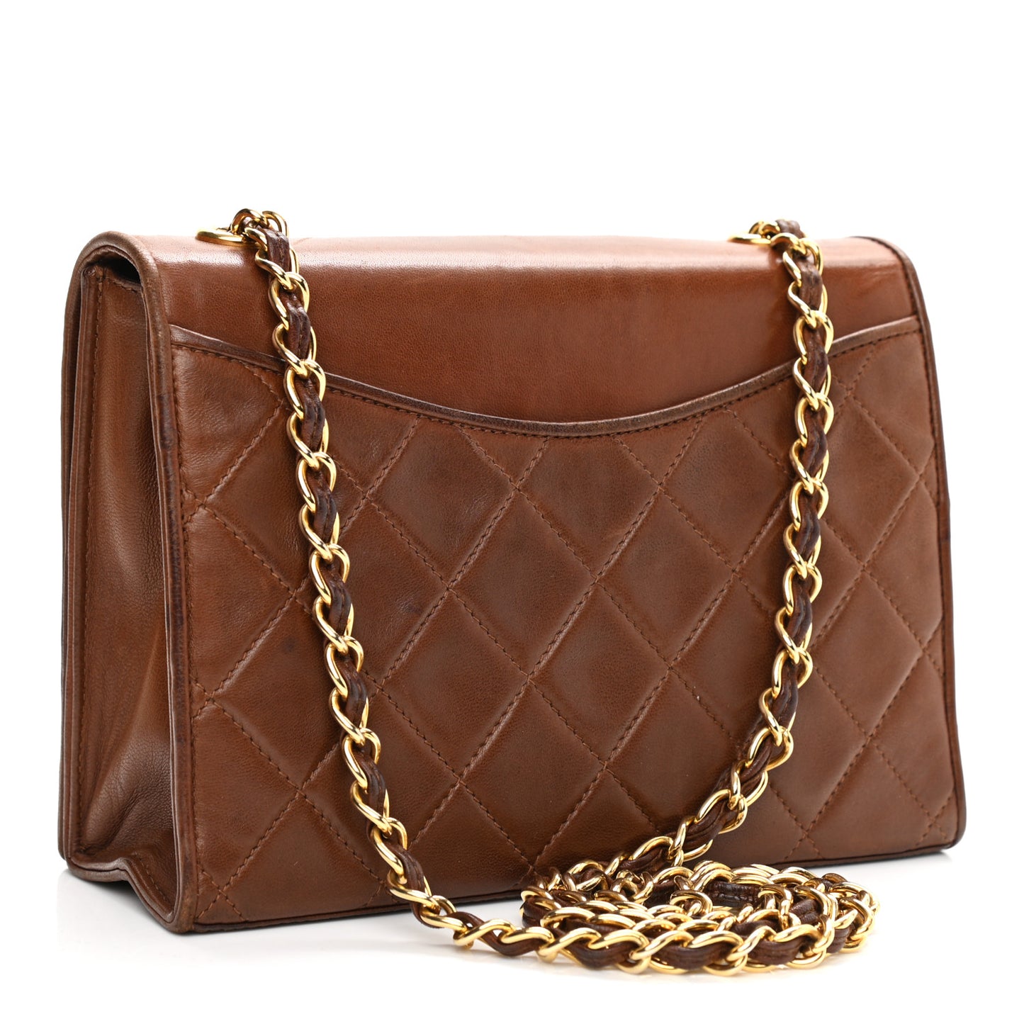 Lambskin Quilted CC Single Flap Brown