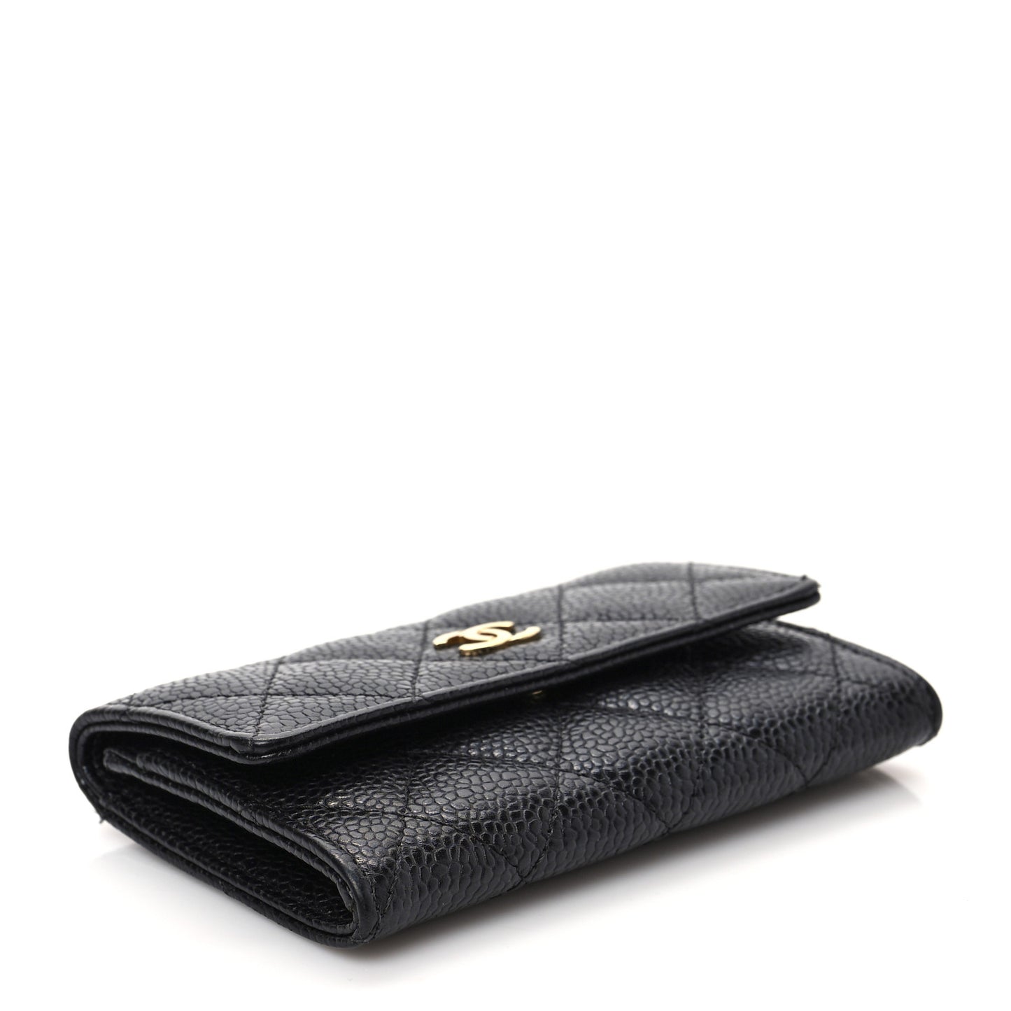 Caviar Quilted Flap Card Holder Black