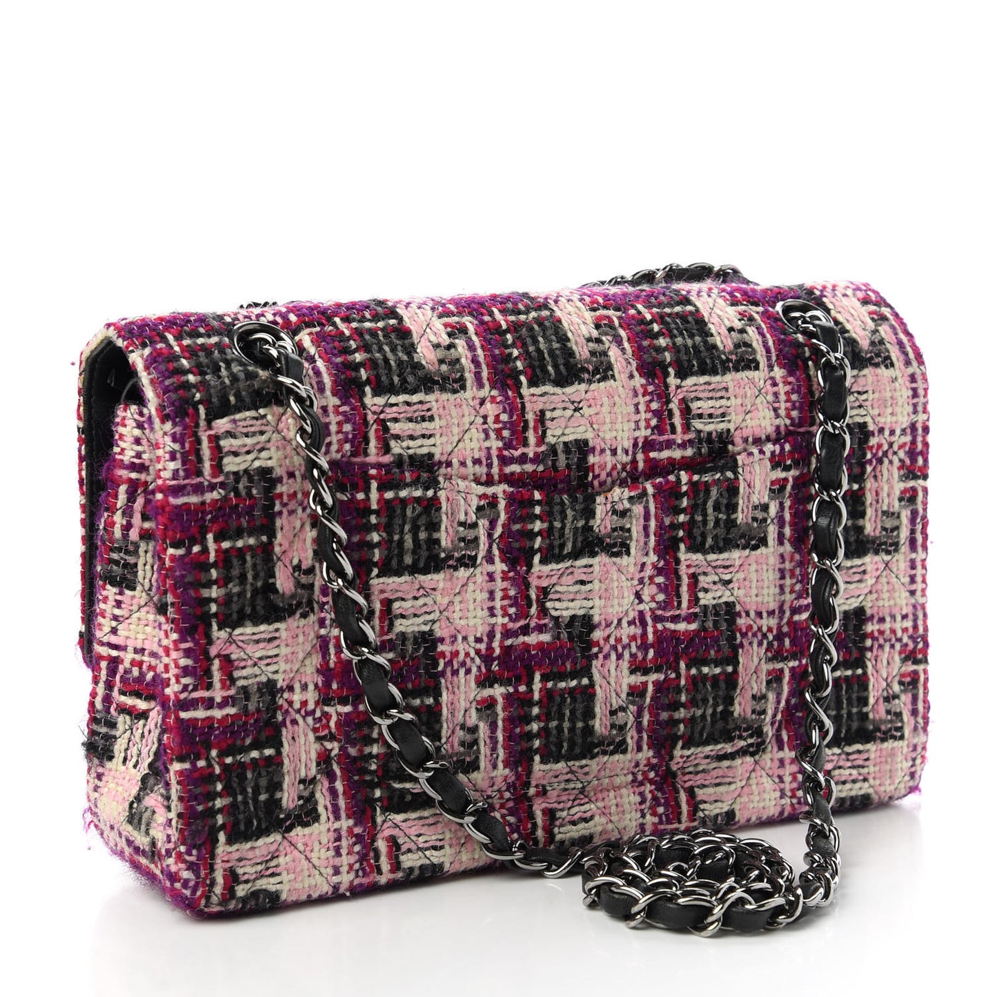 Tweed Quilted Medium Double Flap Pink Black