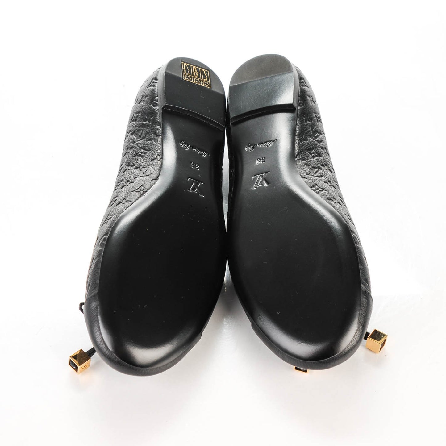 Calfskin Monogram Embossed Debbie Ballerina Flats 38 Black