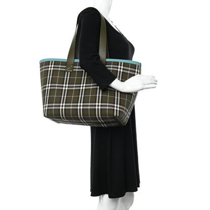 Burberry Cotton Check Medium London Tote Bag Olive Green 2 of 11
