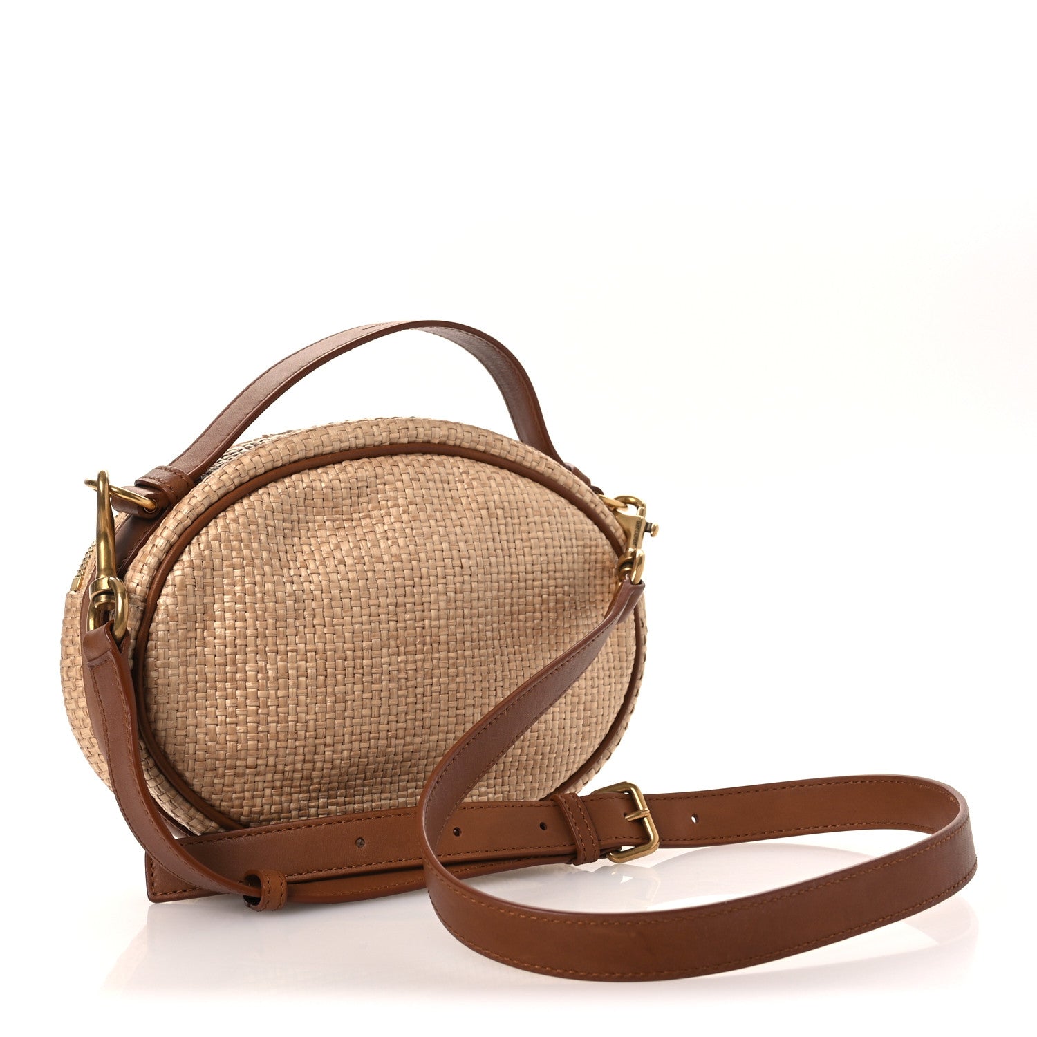 Saint Laurent Raffia Calfskin Round Camera Bag Golden Ecru Brick 3 of 11