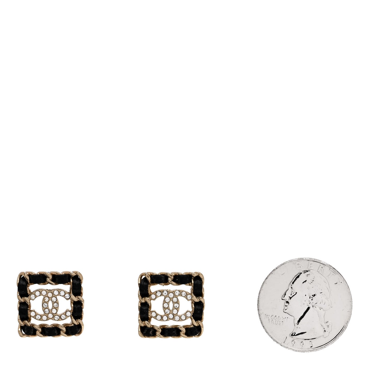 Crystal Lambskin Chain Sergeant Chanel Stud Earrings Black Gold