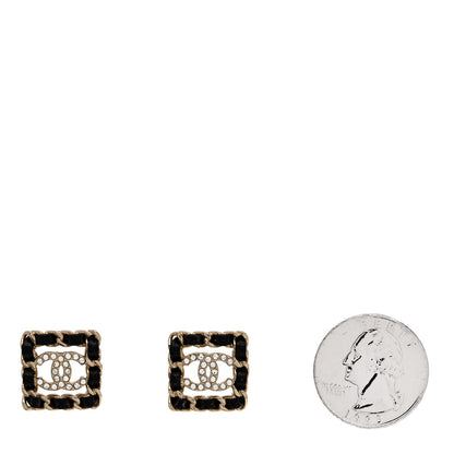 Chanel Crystal Lambskin Chain Sergeant Chanel Stud Earrings Black Gold 2 of 5