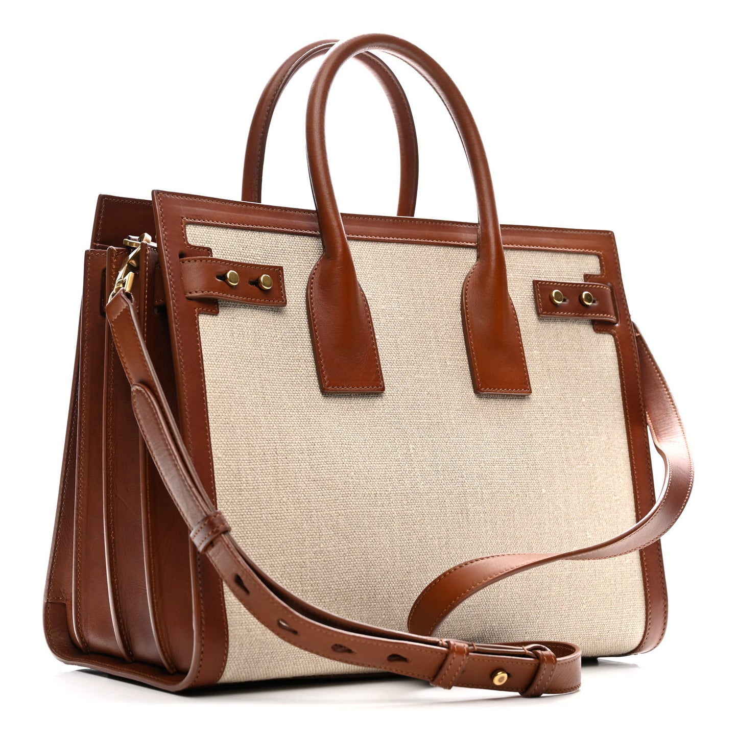 Linen Calfskin Small Souple Sac De Jour Cognac
