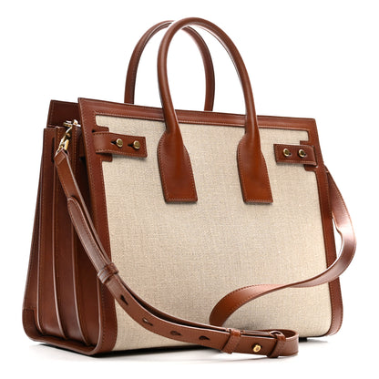 Saint Laurent Linen Calfskin Small Souple Sac De Jour Cognac 3 of 12