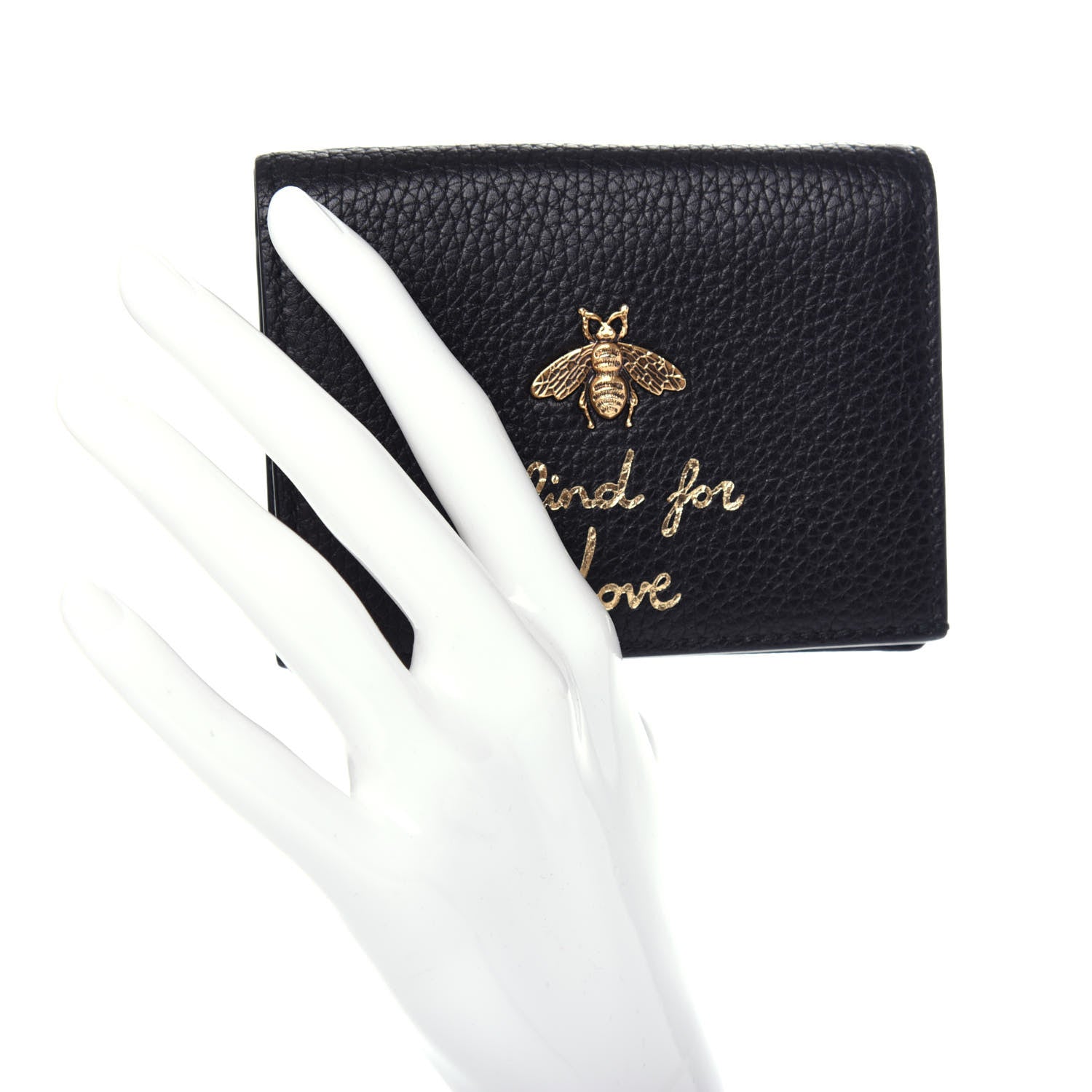 Gucci Pebbled Calfskin Animalier Card Case Black 2 of 7