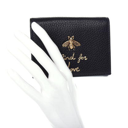 Gucci Pebbled Calfskin Animalier Card Case Black 2 of 7