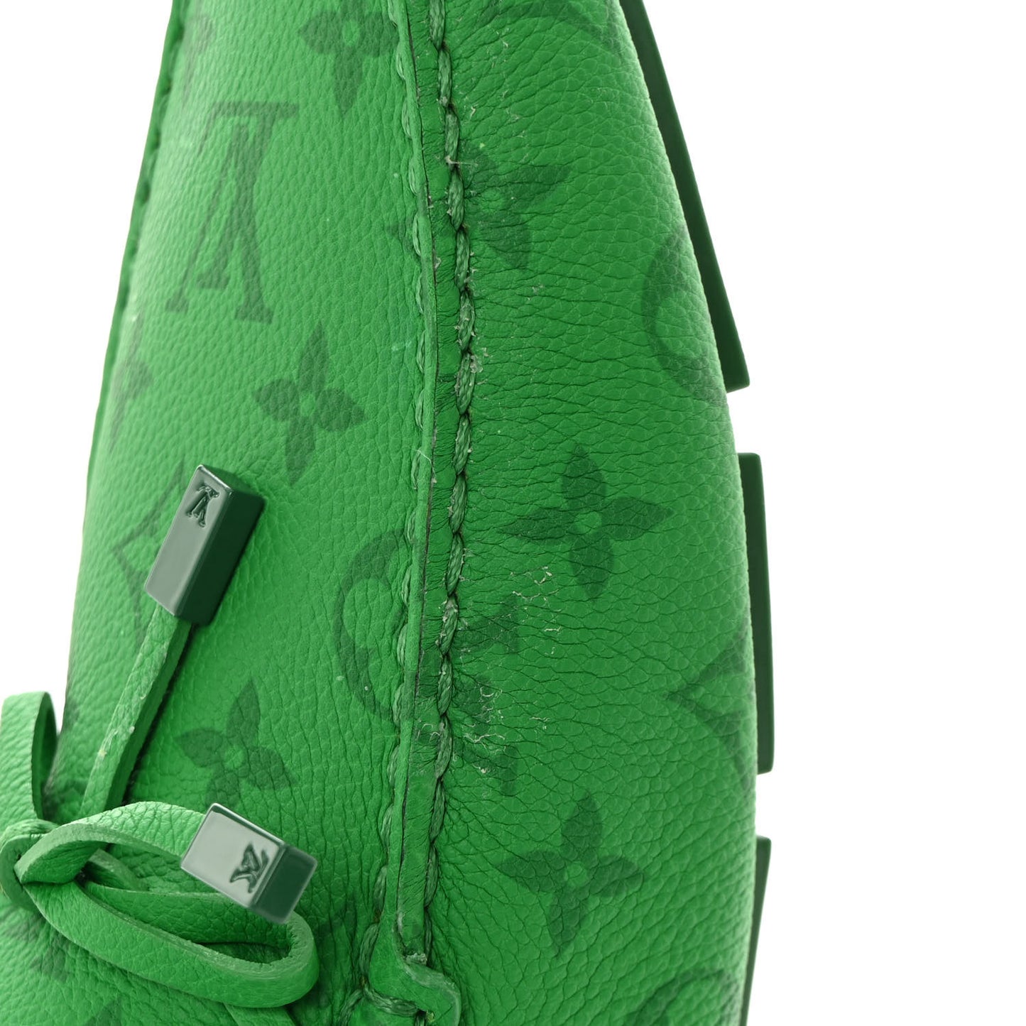 Grained Calfskin Monogram Mens Driver Moccasin Loafers 10 Green