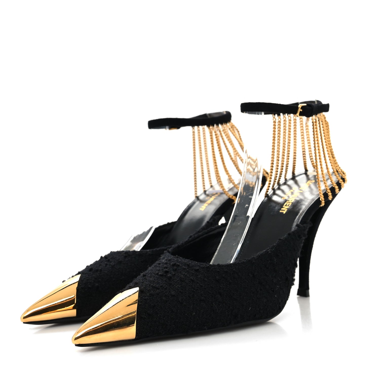 Tweed Cap Toe Slingback Pumps 39 Black