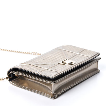 Christian Dior Metallic Patent Micro-Cannage Diorama Wallet on Chain Pouch Gold 3 of 10