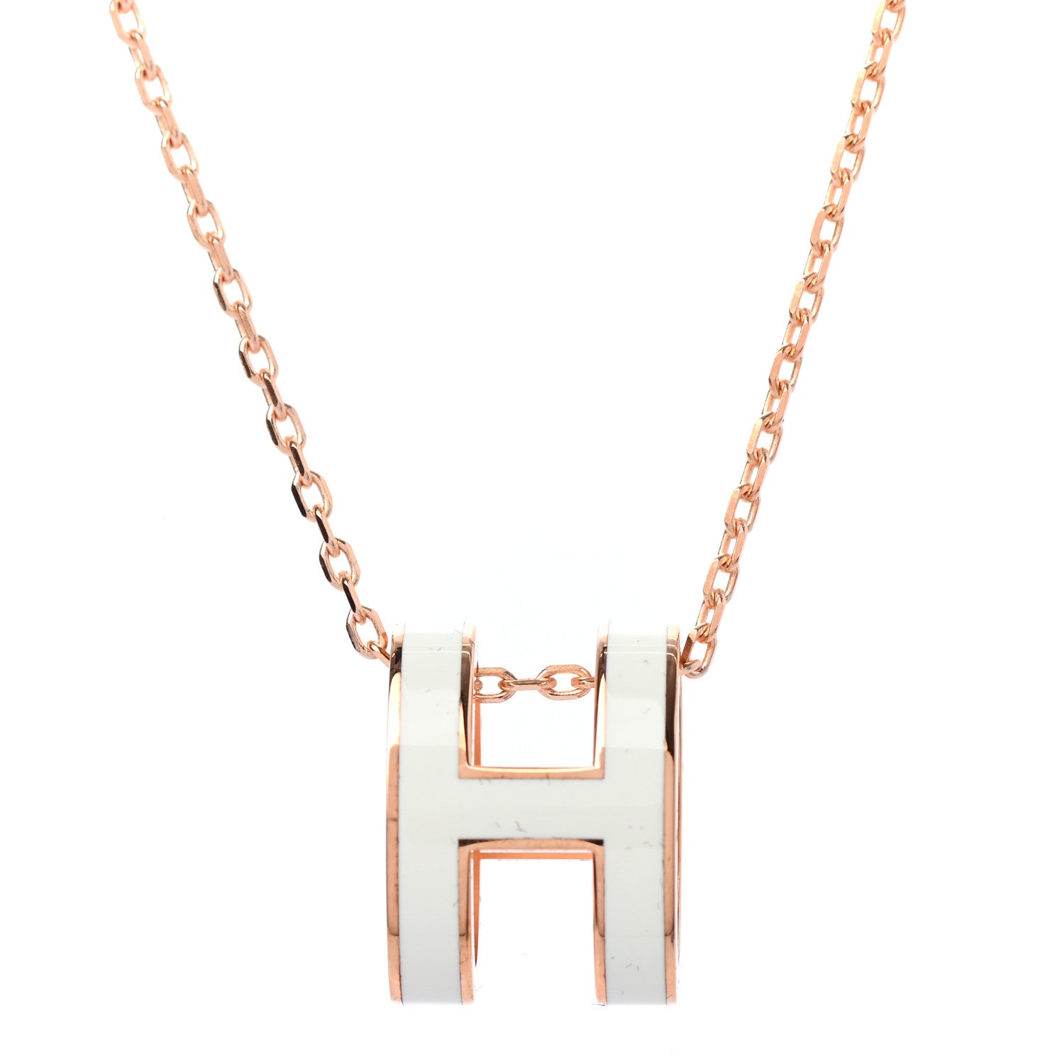 Hermes Lacquered Rose Gold Pop H Pendant Necklace White 4 of 5