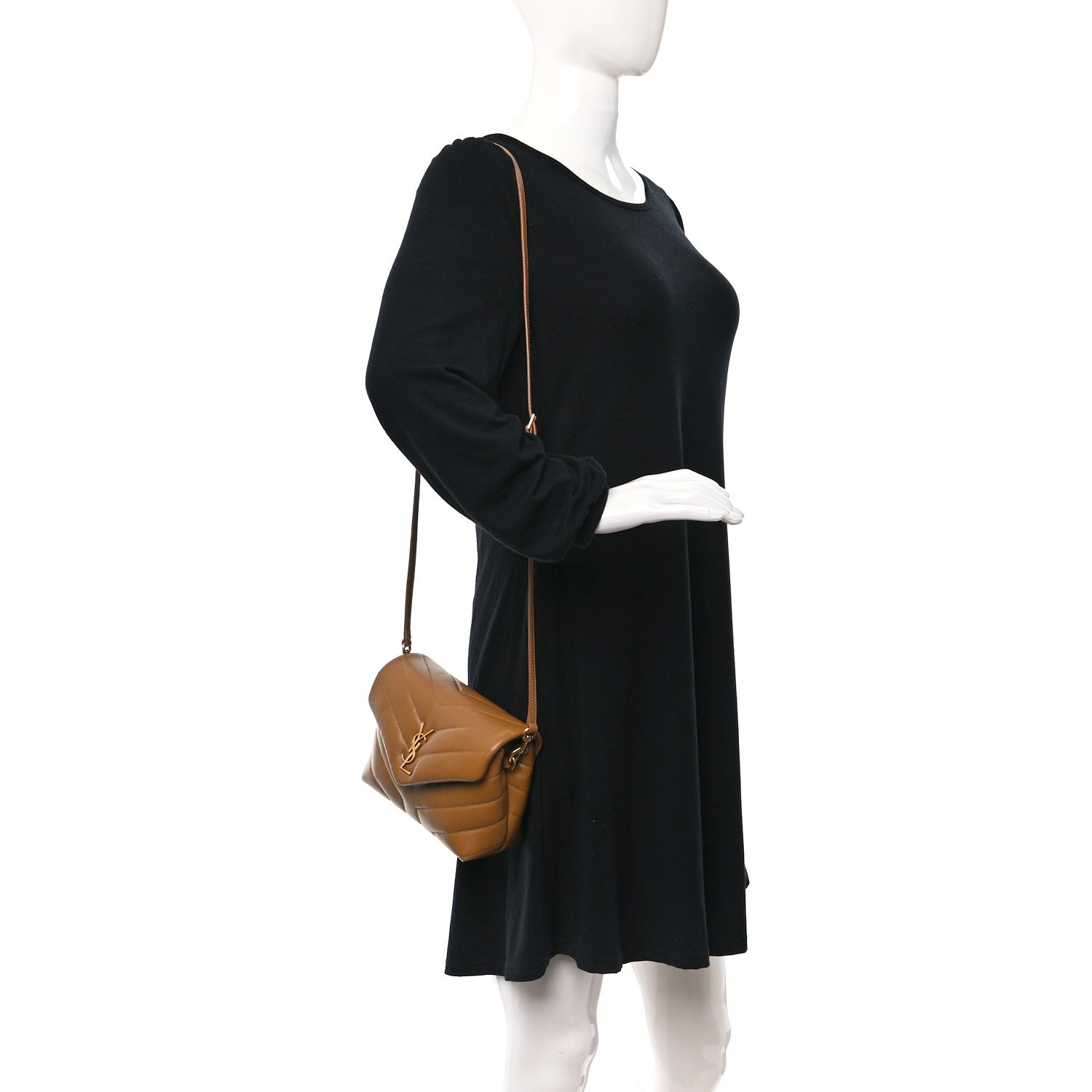 Saint Laurent Calfskin Y Quilted Monogram Toy Loulou Crossbody Bag Dark Natural 2 of 12