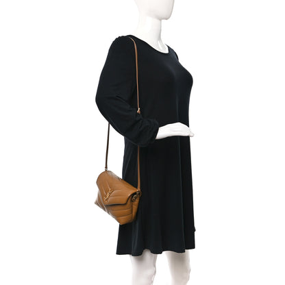Saint Laurent Calfskin Y Quilted Monogram Toy Loulou Crossbody Bag Dark Natural 2 of 12