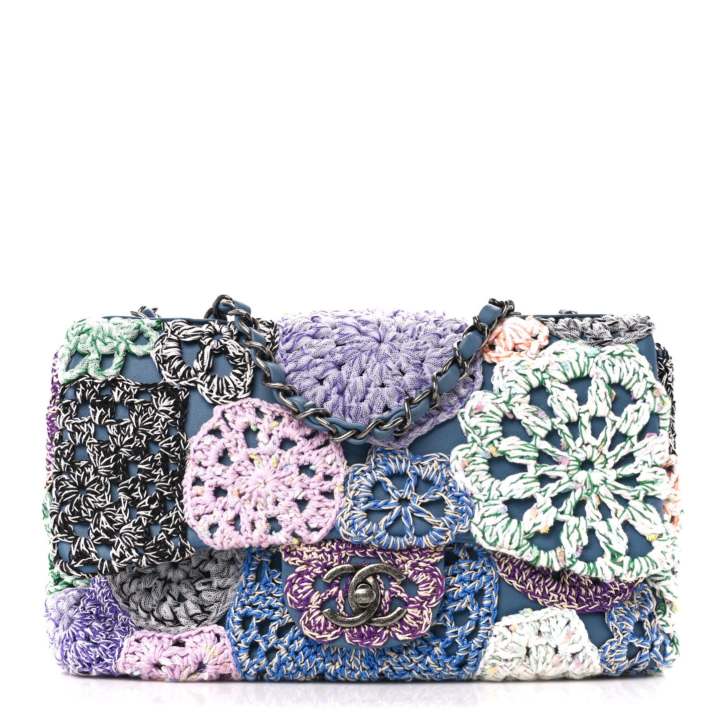 Lambskin Crochet Medium Single Flap Blue