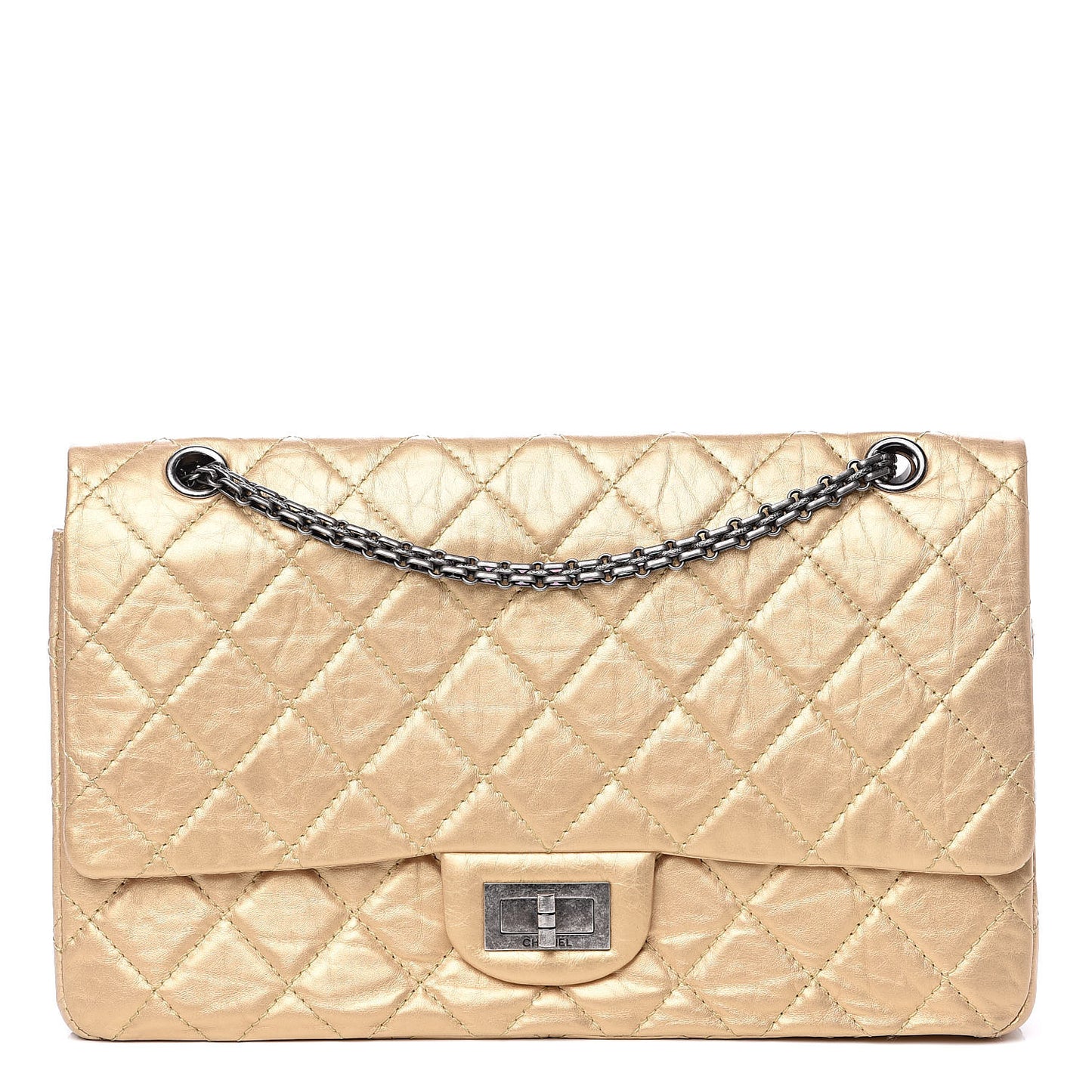 Metallic Aged Calfskin Quilted 2.55 Reissue 227 Flap Gold