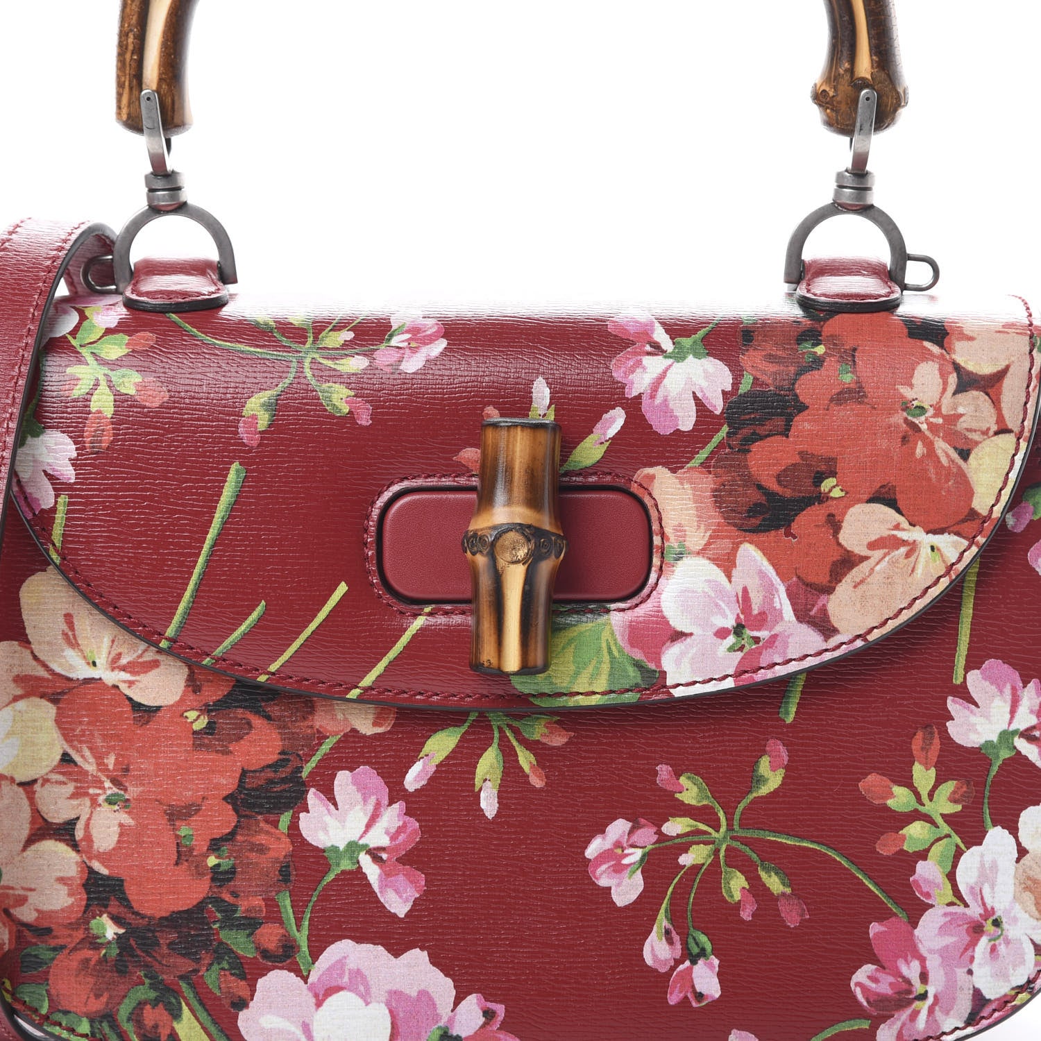 Gucci Shangai Calfskin Blooms Print Small Classic Bamboo Top Handle Bag Romantic Ceries Multicolor 7 of 9