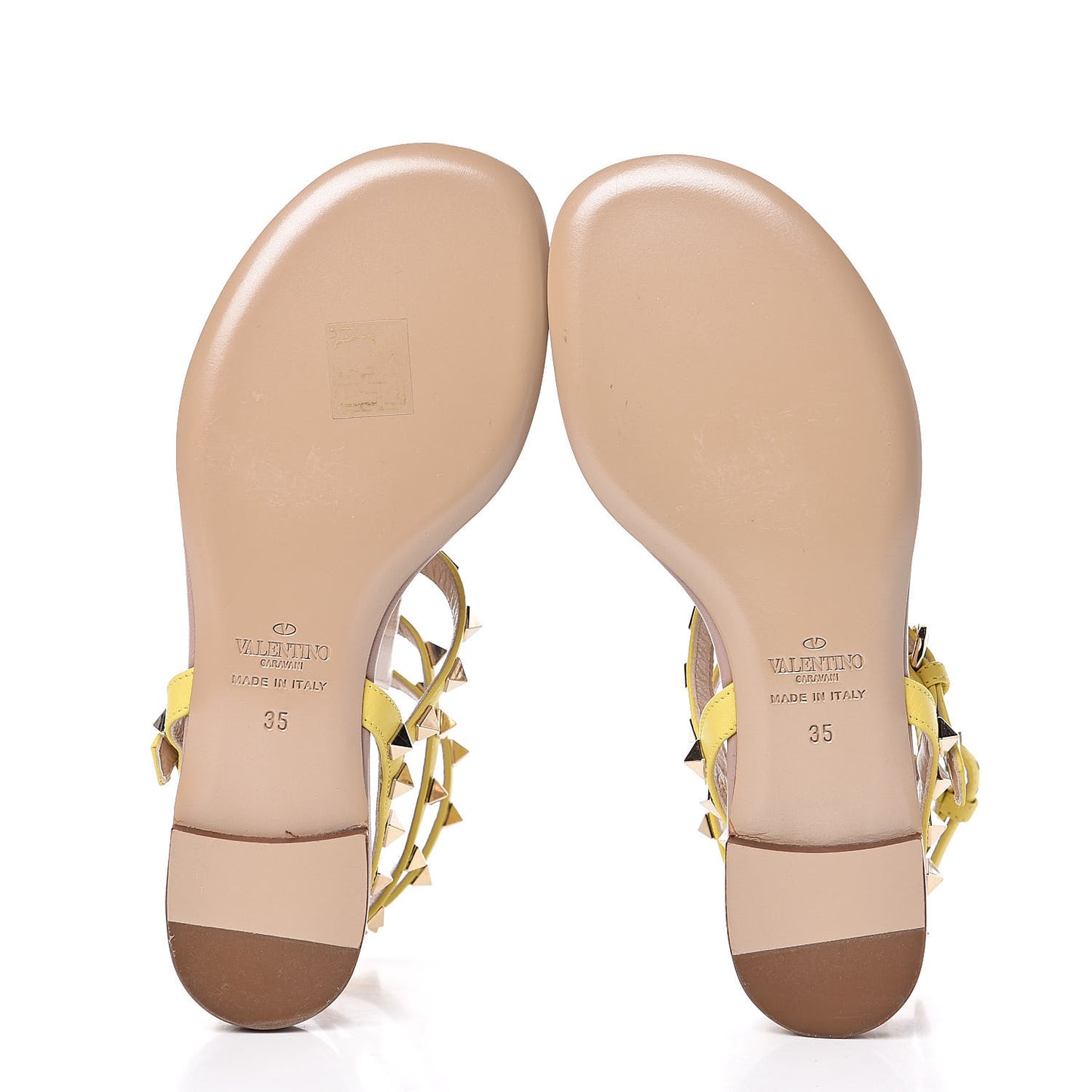 Nappa Rockstud Ankle Wrap Flat Thong Sandals 35 Yellow