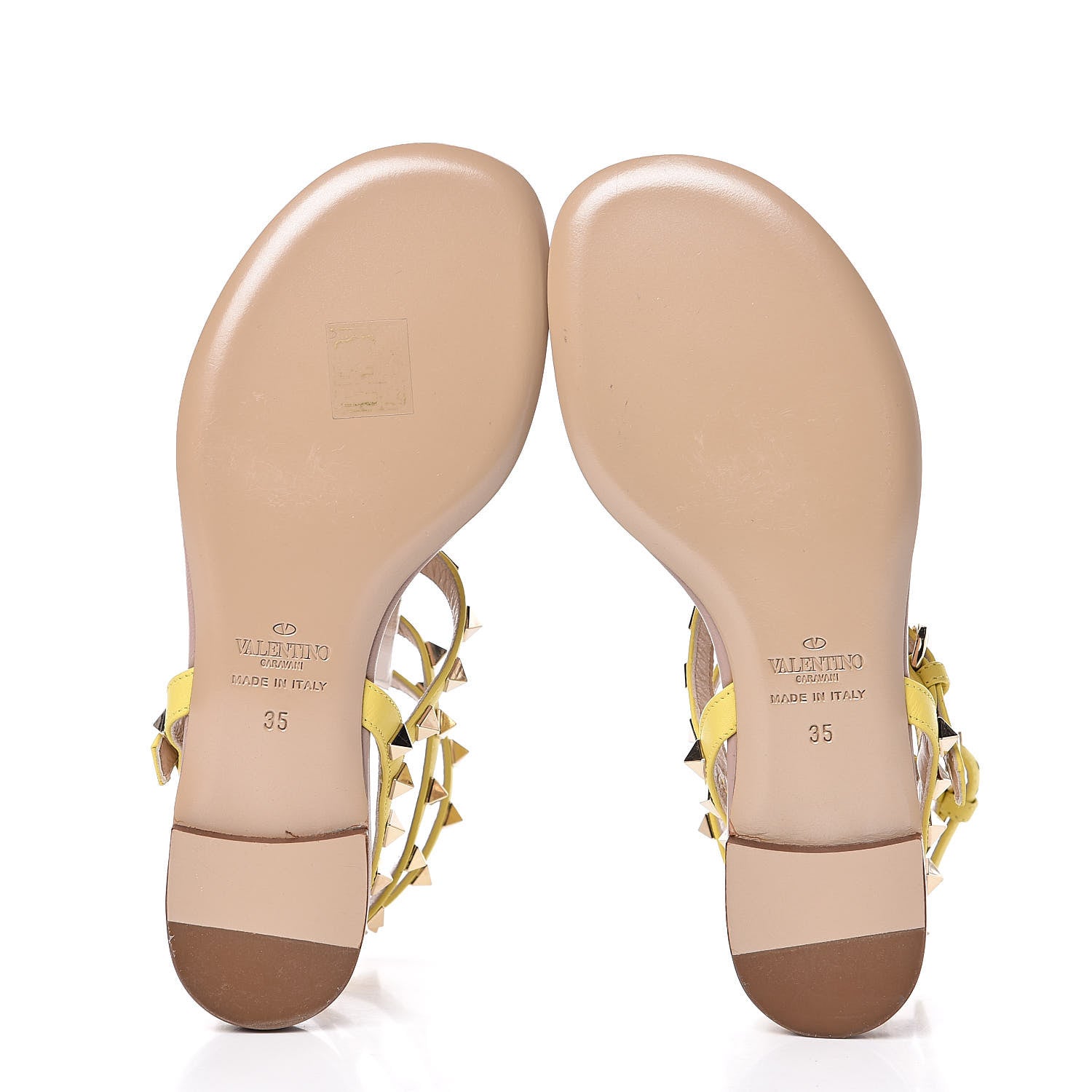 Valentino Garavani Nappa Rockstud Ankle Wrap Flat Thong Sandals 35 Yellow 5 of 8