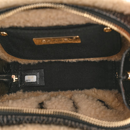 Chanel Shiny Crumpled Sheepskin Shearling Waist Bag Black Beige 5 of 10