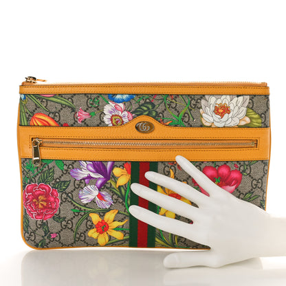 Gucci GG Supreme Monogram Flora Large Ophidia Pouch Clutch Beige Multicolor Crop 2 of 9