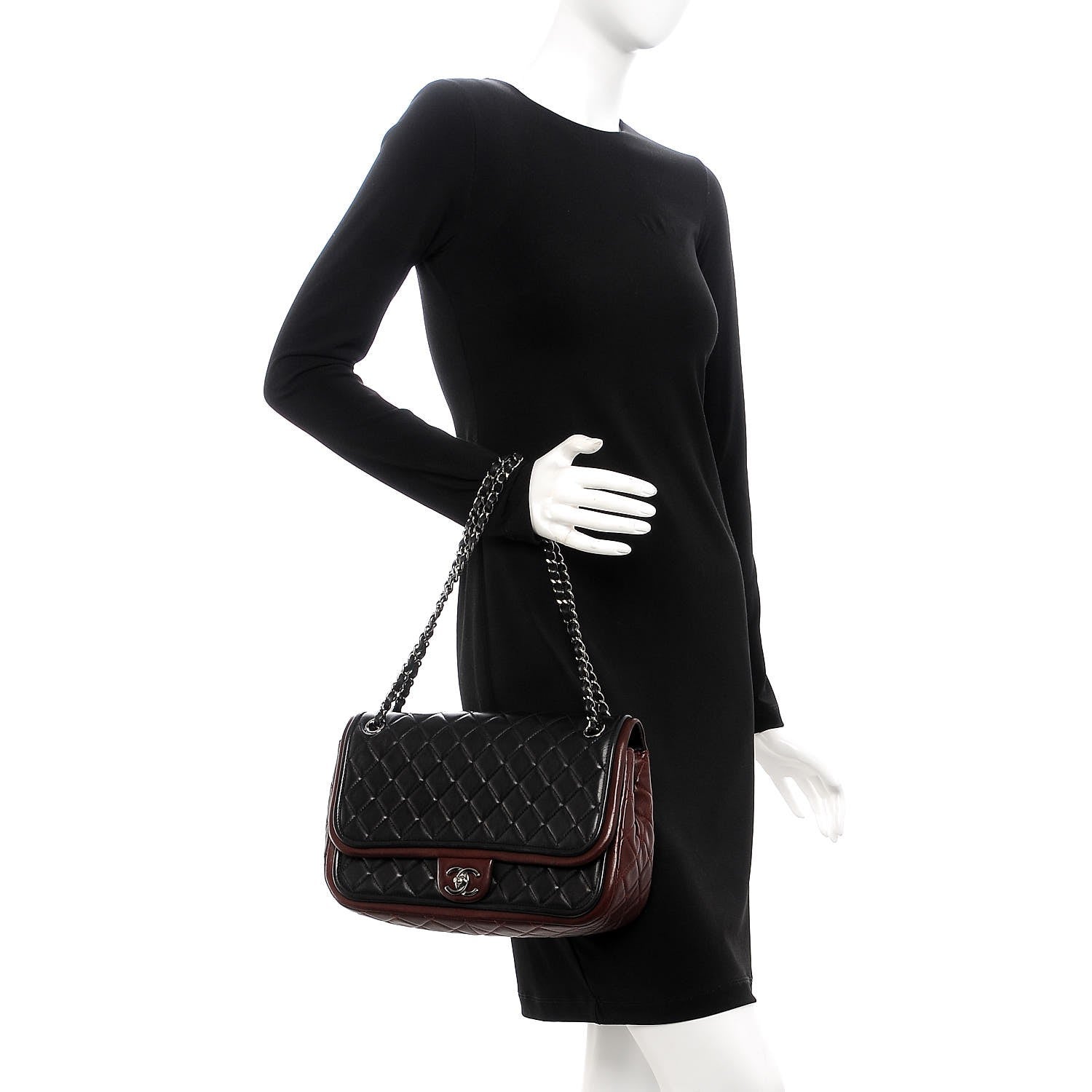 Chanel Lambskin Quilted Large Twist Two Tone Flap Bag Black Burgundy 3 of 8