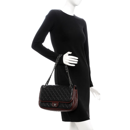 Chanel Lambskin Quilted Large Twist Two Tone Flap Bag Black Burgundy 3 of 8