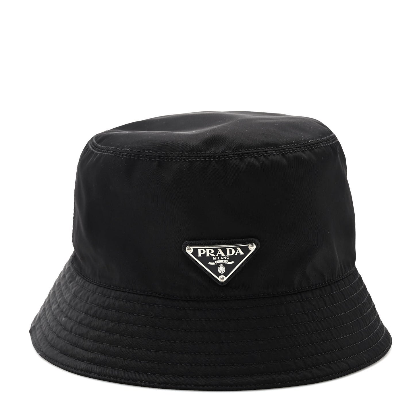 Re-Nylon Metal Triangle Logo Womens Bucket Hat M Black