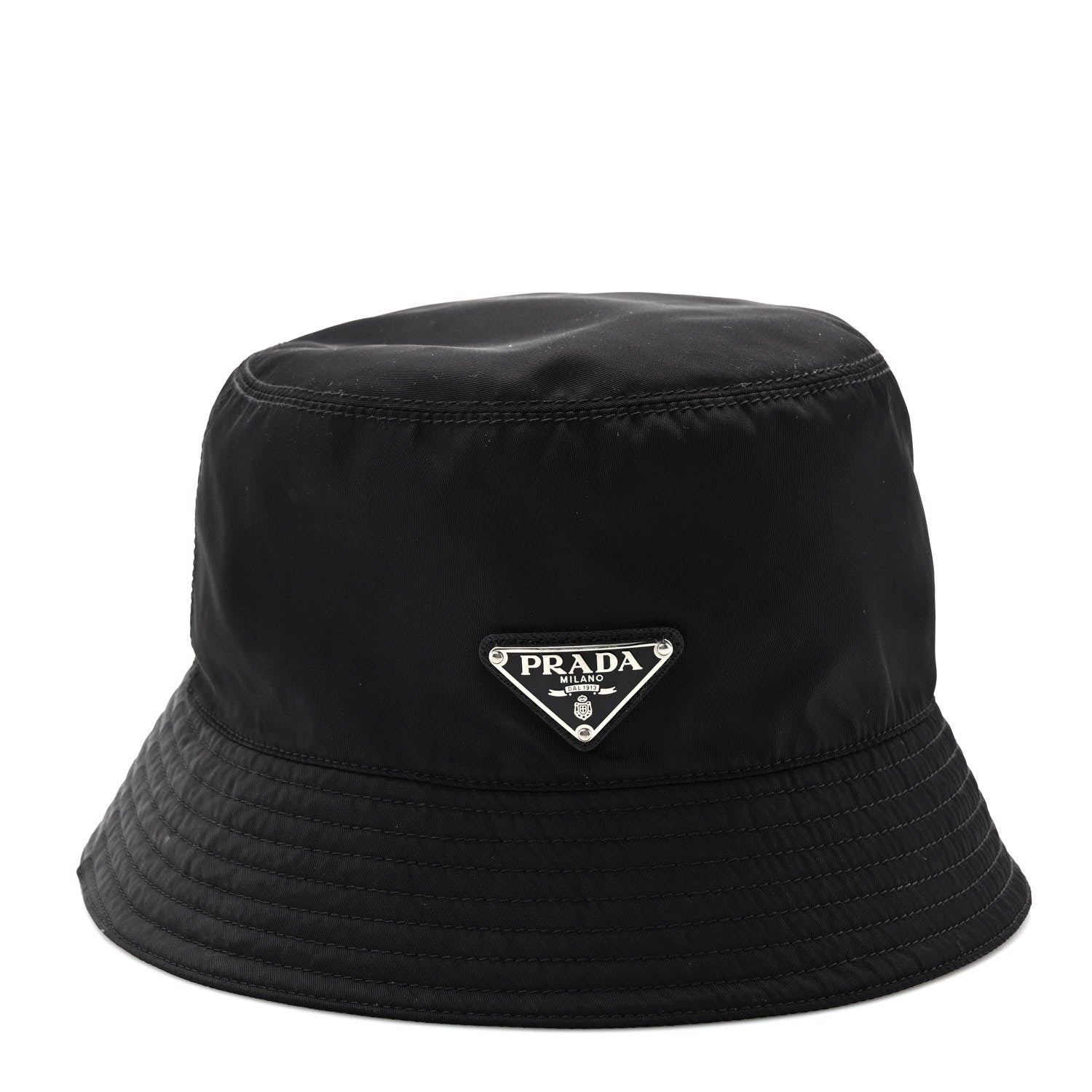 Prada Re-Nylon Metal Triangle Logo Womens Bucket Hat M Black 3 of 6