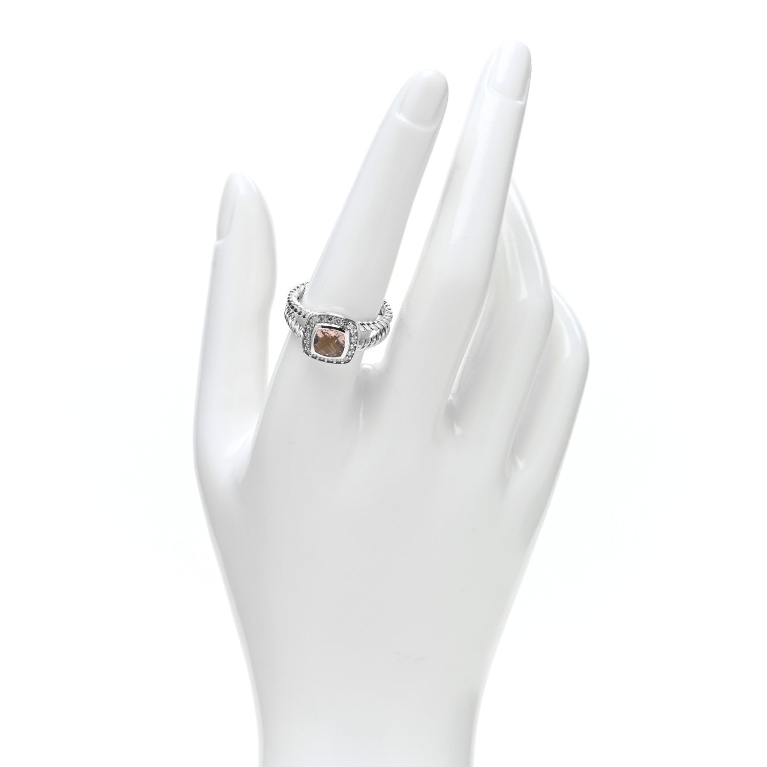 David Yurman Sterling Silver Diamond Morganite 7mm Petite Albion Ring 58 8.25 2 of 5