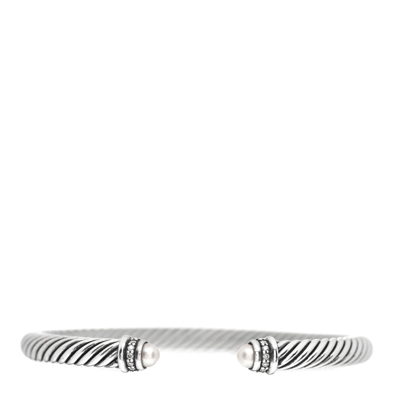 David Yurman Sterling Silver Diamond Pearl 5mm Cable Classics Princess Bracelet 1 of 4