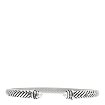 David Yurman Sterling Silver Diamond Pearl 5mm Cable Classics Princess Bracelet 1 of 4